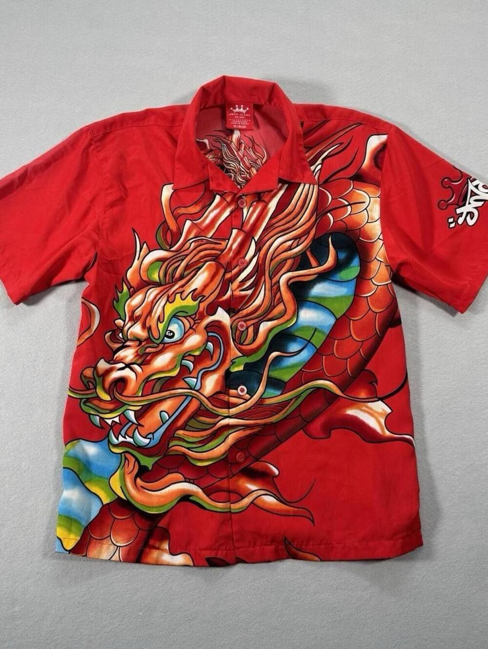 JNCO Red Dragon Graphic Button Up Men’s Shirt XL